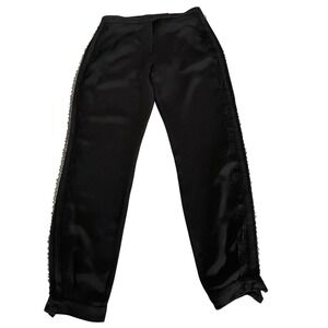 Elie Saab Black Satin Pants US 8 Lace‎ Tuxedo Stripe Evening Trousers Designer